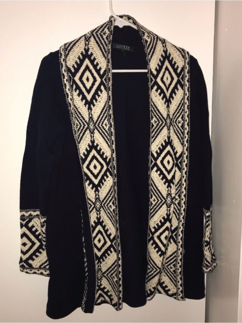 Lauren Ralph Lauren Black Cardigan with Cream Aztec Trim